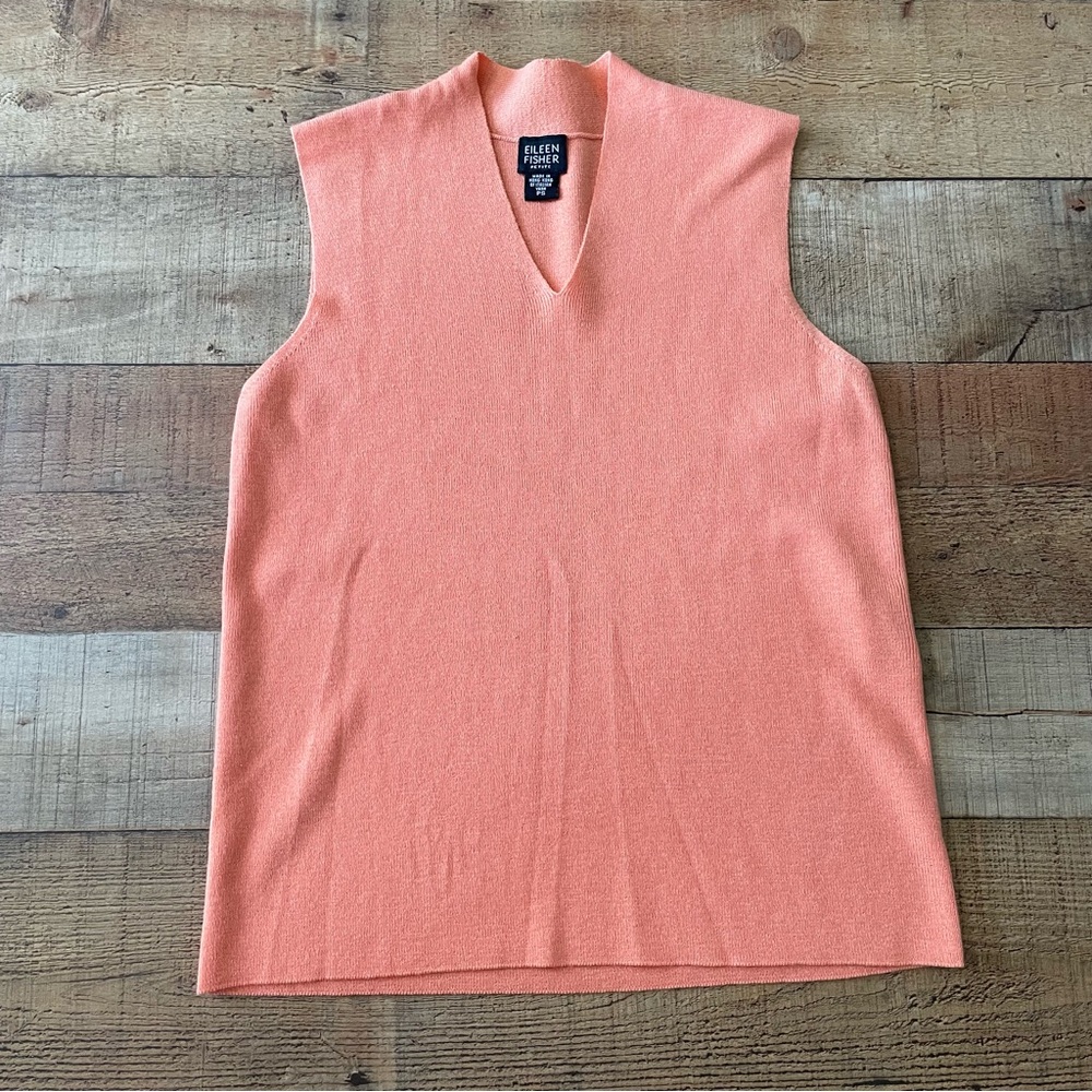 Eileen Fisher Sleeveless V-Neck Shell Tank Top 100% Wool PETITE Small Orange